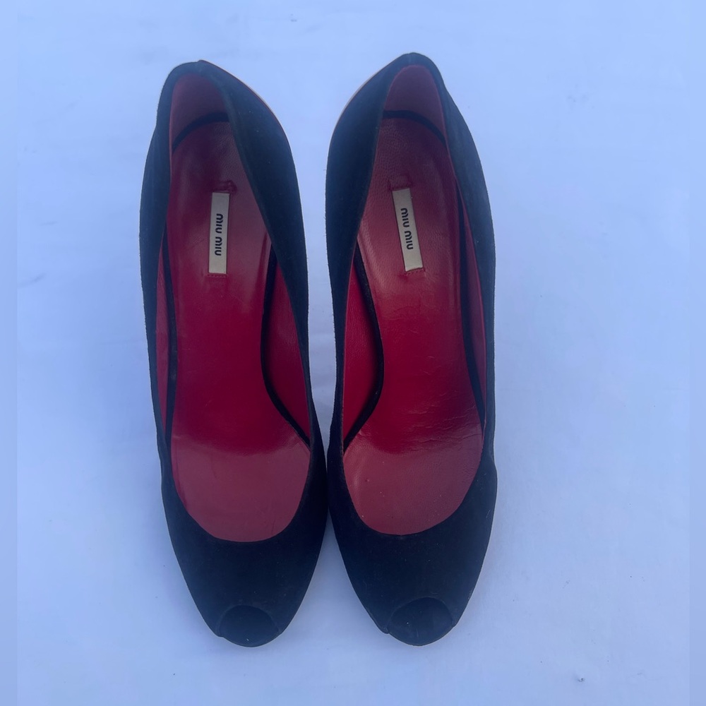 Pre-Owned Miu Miu Colorblock Pumps Black Suede Wi… - image 4